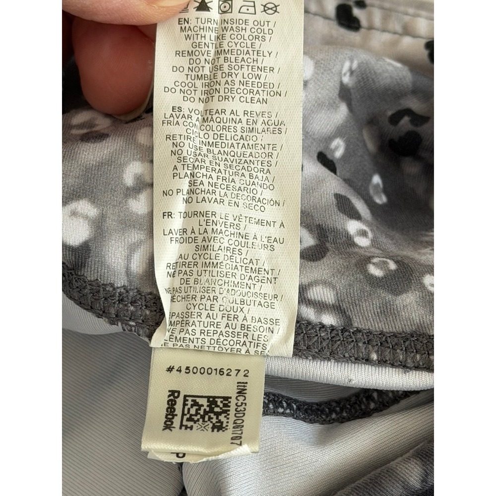 Reebok Womens Gray Leopard Animal Print High Waisted Leggings Side Pockets L - Picture 7 of 9